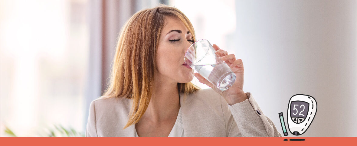 A diabetic woman drinking water